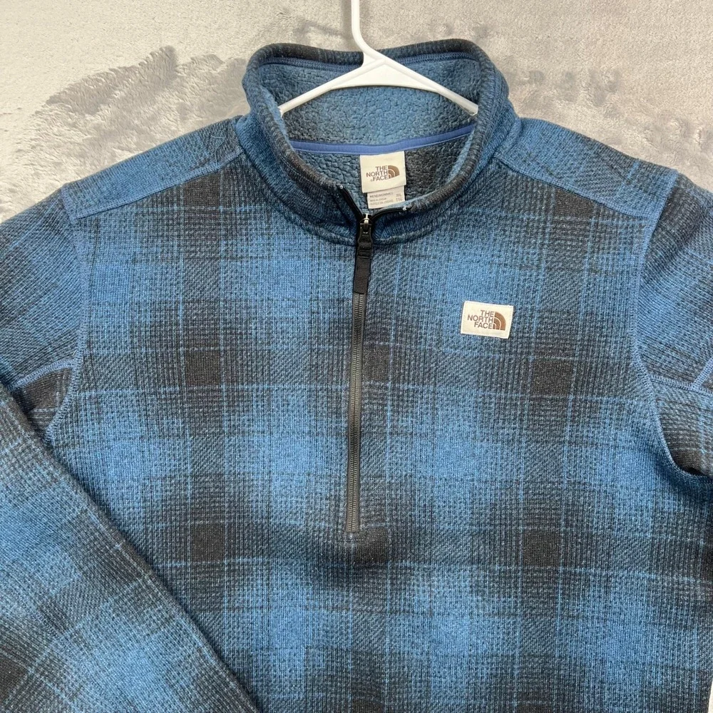 The North Face Fleece Pullover Mens XXL Blue Plaid Quarter Zip Sweater Jacket